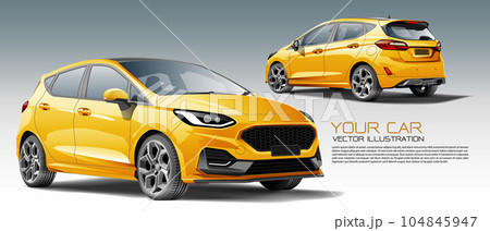 City car 5 doors yellow metallic front and back 3D design modern vector City car 5 doors yellow metallic front and back 3D design modern vector 104845947
