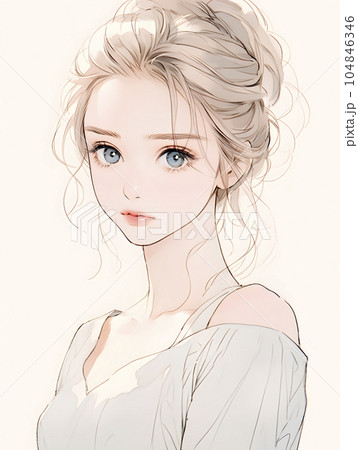 アップヘアスタイルのお姉さん　水彩画（Generative AI） 104846346