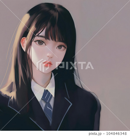 憂いを帯びた表情の女子高生の肖像画（Generative AI） 104846348