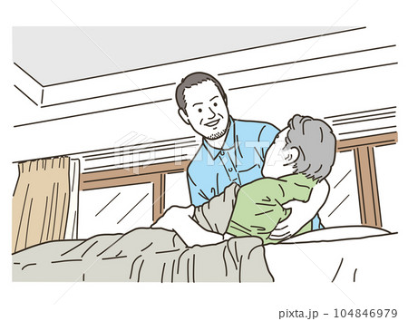 高齢者をベッドで介助する男性の介護士 104846979