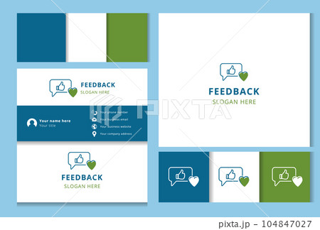 Feedback logo design with editable slogan. Branding book and business card template. Feedback logo design with editable slogan. Branding book and business card template. 104847027