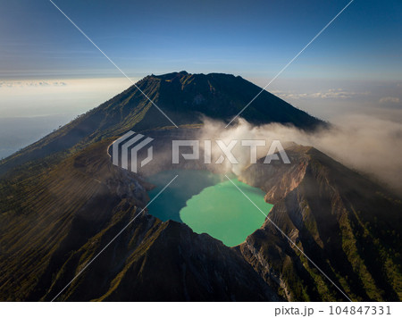 Aerial view of mount Kawah Ijen volcano crater, East Java, Indonesia Aerial view of mount Kawah Ijen volcano crater, East Java, Indonesia 104847331