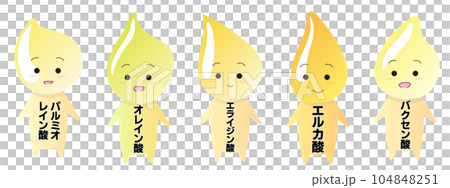一価飽和脂肪酸キャラクター素材セット パルミオレイン酸 エライジン酸 エルカ酸 バクセン酸 一価飽和脂肪酸キャラクター素材セット パルミオレイン酸 エライジン酸 エルカ酸 バクセン酸 104848251
