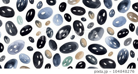 Organic Black Beans Legumes Background, Horizontal Watercolor Illustration. Plant-based Protein, Vegetarian Food. Ai Generated Soft Colored Watercolor Illustration with Healthy Vegan Black Beans. 104848276