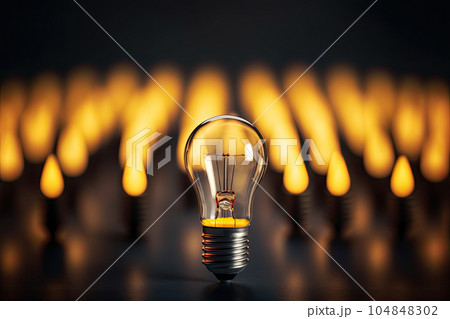 one illuminated bulb in front with many bulbs...のイラスト素材 [104848302] - PIXTA