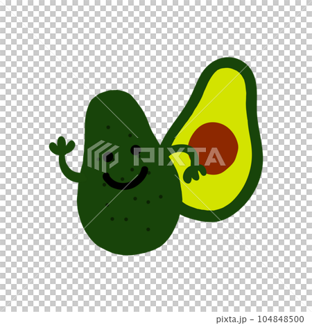 アボカドのキャラクター手描きカラーイラスト素材 104848500