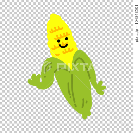とうもろこしのキャラクター手描きカラーイラスト素材 104848501