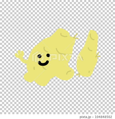 生姜のキャラクター手描きカラーイラスト素材 104848502