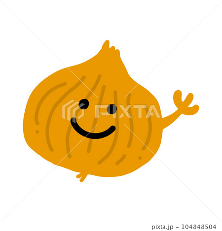 玉ねぎのキャラクター手描きカラーイラスト素材 104848504