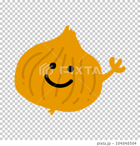 玉ねぎのキャラクター手描きカラーイラスト素材 104848504