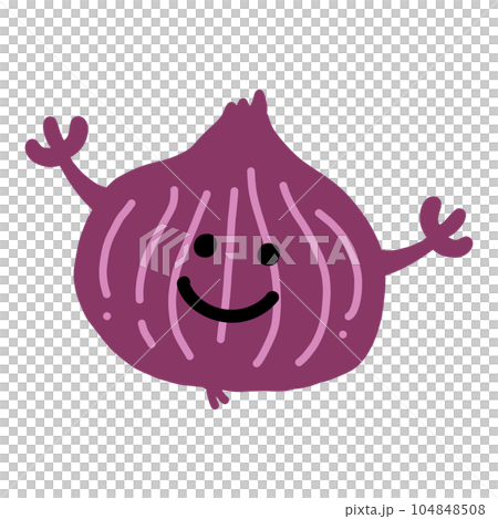 紫玉ねぎのキャラクター手描きカラーイラスト素材 104848508