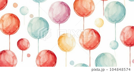 Sweet Lollipop Candy Background, Horizontal Watercolor Illustration. Sweet Dessert From Confectionery. Ai Generated Soft Colored Watercolor Illustration with Delicious Flavory Lollipop Candy. Sweet Lollipop Candy Background, Horizontal Watercolor Illustration. Sweet Dessert From Confectionery. Ai Generated Soft Colored Watercolor Illustration with Delicious Flavory Lollipop Candy. 104848574