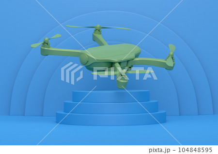 Abstract scene or podium with drone or quad copter with action camera 104848595