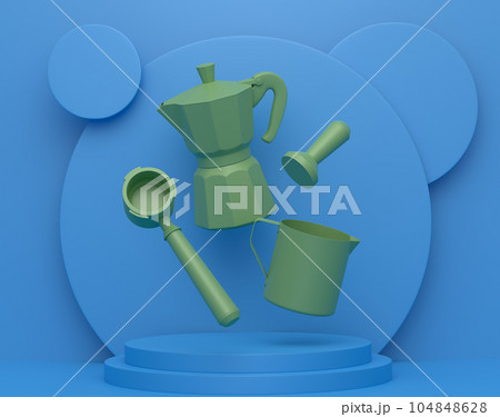 Abstract scene or podium with kitchen appliances and utensils on monochrome. 104848628