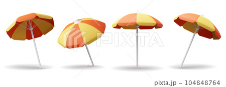 Set of Realistic detailed 3d summer sun umbrella for beach and pool. Set of Realistic detailed 3d summer sun umbrella for beach and pool. 104848764
