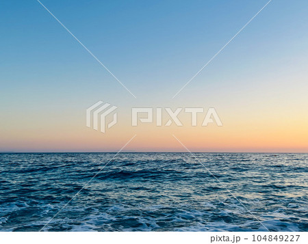 Scenic sunset over Ioninan sea in Vlore Albania . 104849227