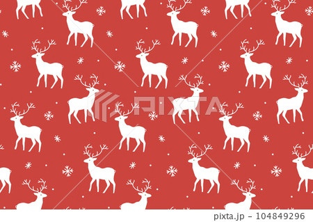 Red Christmas pattern, deer illustrations. Gift wrapping paper design, vector seamless background for winter holidays 104849296
