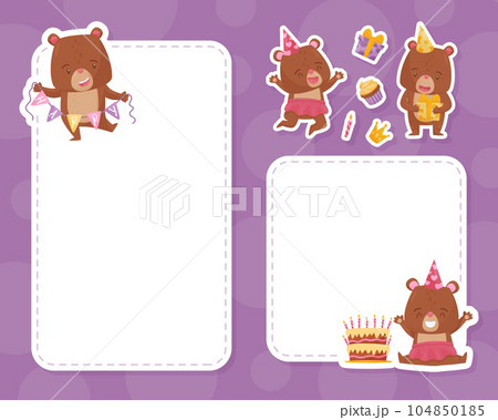 Empty Card with Cute Bear Animal Vector Template 104850185