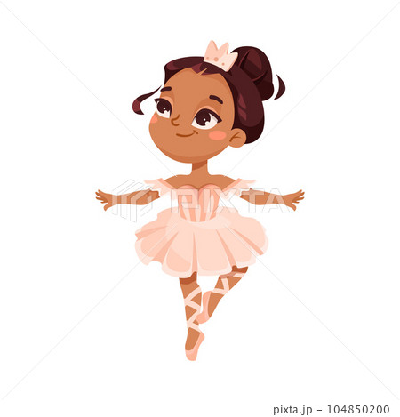 Cute Ballerina Girl in Tutu Skirt and Pointe Shoes Dancing Ballet Vector Illustration 104850200
