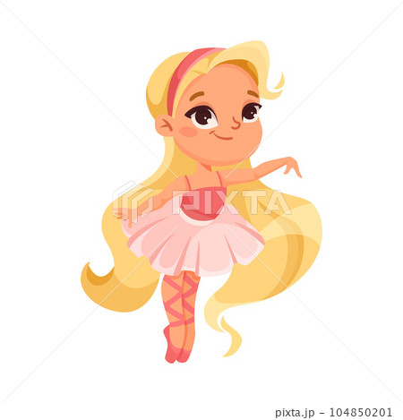 Cute Ballerina Girl in Tutu Skirt and Pointe Shoes Dancing Ballet Vector Illustration Cute Ballerina Girl in Tutu Skirt and Pointe Shoes Dancing Ballet Vector Illustration 104850201