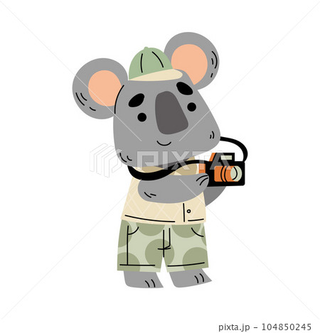 Funny Koala Traveler Character with Camera Vector Illustration Funny Koala Traveler Character with Camera Vector Illustration 104850245