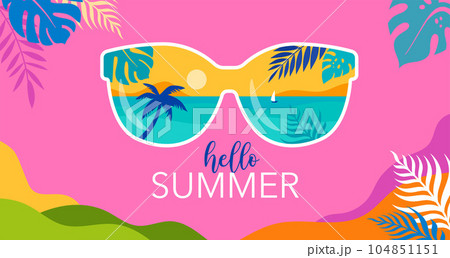 Summer fun concept design. Creative background of landscape, panorama of sea and summer beach on 104851151