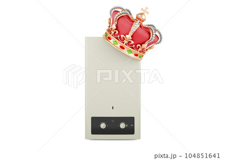 Home gas boiler, water heater with golden crown, 3D rendering 104851641