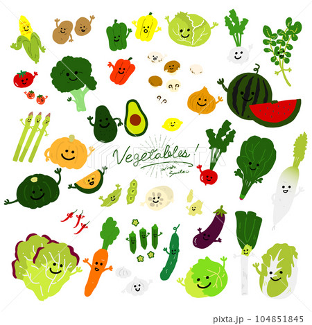 顔のついた手描き野菜キャラクターのアイコンイラスト　ベクター 104851845