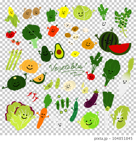 顔のついた手描き野菜キャラクターのアイコンイラスト　ベクター 104851845