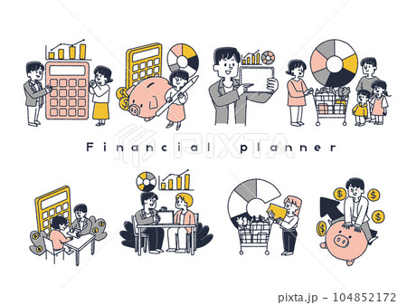 ファイナンシャープランナーや会計士、税理士などお金に関する職業のイラスト 104852172