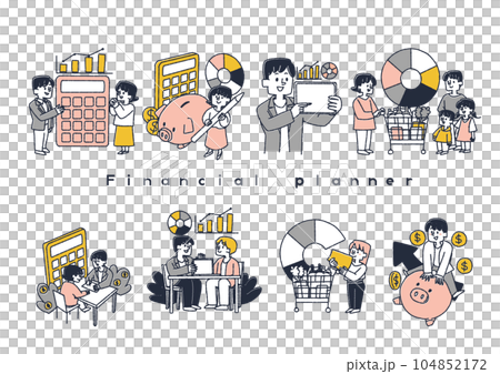 ファイナンシャープランナーや会計士、税理士などお金に関する職業のイラスト 104852172