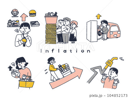 物価上昇、インフレに関する人物イラストセット 104852173