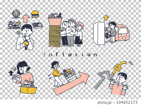 物価上昇、インフレに関する人物イラストセット 104852173