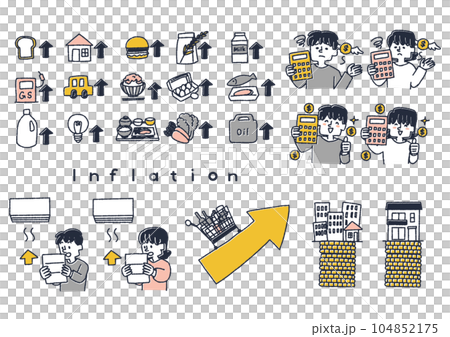 Illustration set related to inflation such as rising prices, soaring prices, soaring fuel prices 104852175