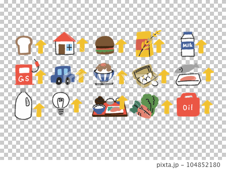 Illustration set of soaring prices due to inflation 104852180