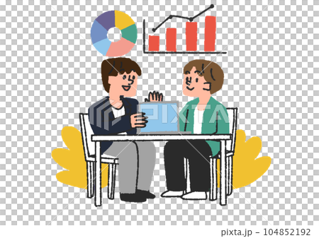 A businessman explaining to a man Illustrations of occupations related to money such as financial planners, accountants, and tax accountants A businessman explaining to a man Illustrations of occupations related to money such as financial planners, accountants, and tax accountants 104852192