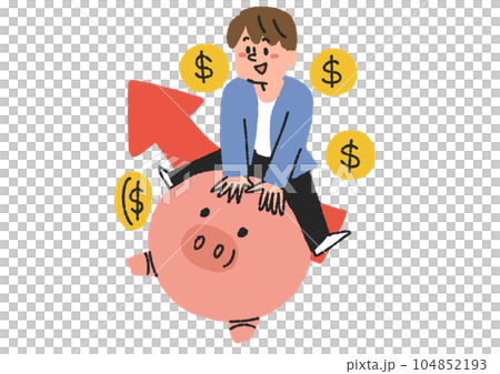 貯金が増えていって嬉しい男性のイラスト　ファイナンシャープランナーや会計士、税理士など 104852193