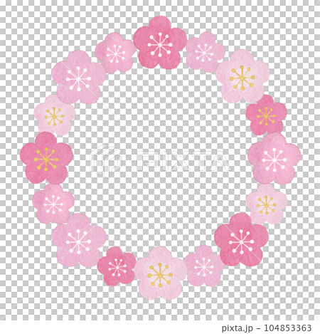 【水彩】梅の花の丸フレーム素材 【水彩】梅の花の丸フレーム素材 104853363