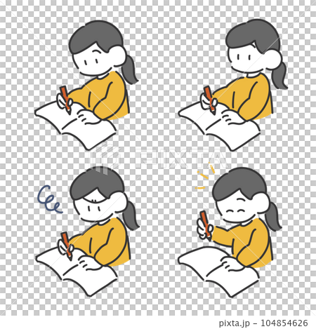 人物　勉強する子ども　女の子セット 104854626