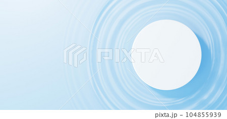 水面に浮かぶ白い円柱の台座。波紋。俯瞰。コピースペース。(横長) 水面に浮かぶ白い円柱の台座。波紋。俯瞰。コピースペース。(横長) 104855939