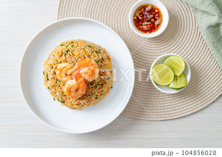 fried shrimps fried rice on plate fried shrimps fried rice on plate 104856028