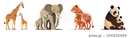 ыуе vector illustration of wild animals mother and baby ыуе vector illustration of wild animals mother and baby 104856994