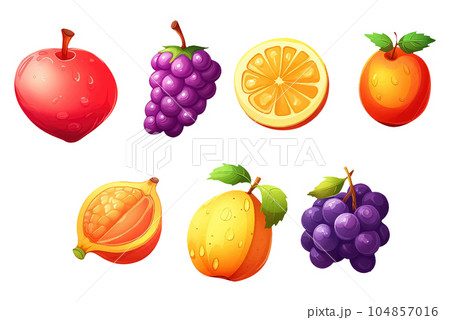 set fruits in cartoon style for video game isolated on white background set fruits in cartoon style for video game isolated on white background 104857016
