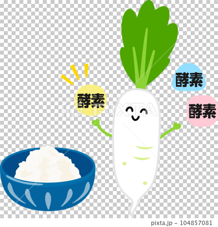 酵素を持った大根のキャラクター 104857081