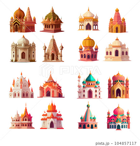 set vector illustration of indian style temples isolated on white background 104857117