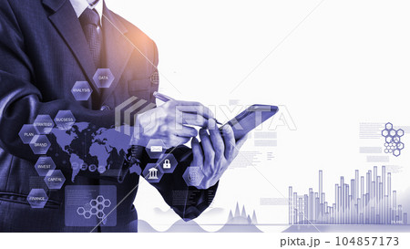 Stock market or forex trading graph and candlestick chart suitable for financial investment concept. Economy trends background for business idea and all art work design. Abstract finance background.. 104857173