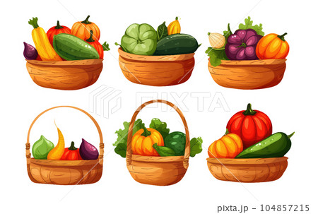 set vector illustration of autumn pumpkin harvest on a basket isolated on white background set vector illustration of autumn pumpkin harvest on a basket isolated on white background 104857215