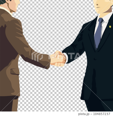 Flat color illustration of a man and a male lawyer shaking hands 104857237