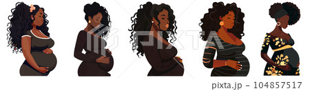 set vector illustration of pregnant afro woman in dress isolate 104857517