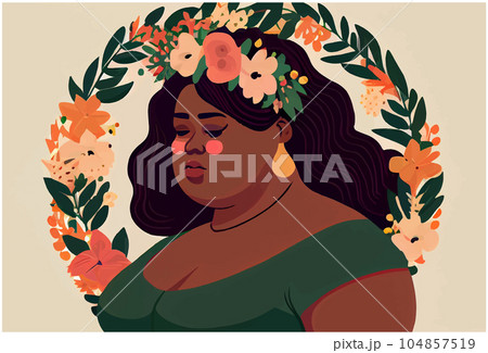 vector illustration of afro american woman in dress and blossom spring flowers isolate 104857519